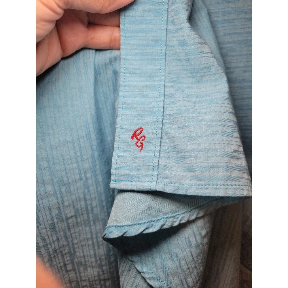 Robert Graham Short Sleeve Turquoise Blue Geometric Pattern Men's 2XL